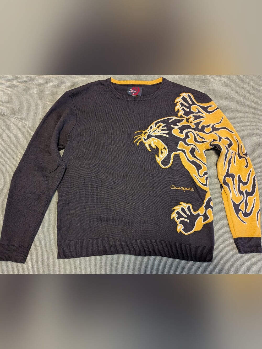 OP Ocean Pacific Men's Vintage Sweater Brown Gold Panther XL